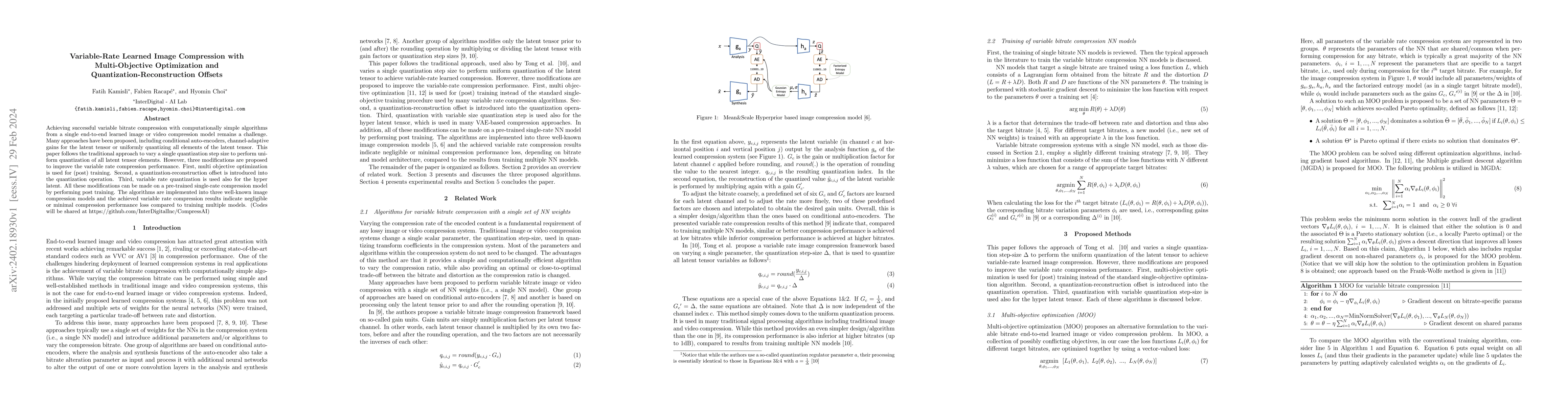 Thumbnail for Variable-Rate Learned Image Compression with Multi-Objective
  Optimization and Quantization-Reconstruction Offsets