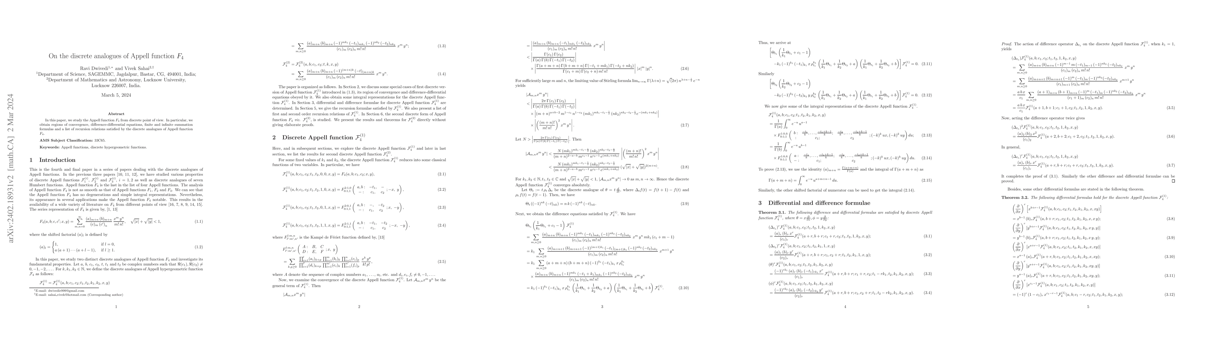 Thumbnail for On the discrete analogues of Appell function $F_4$