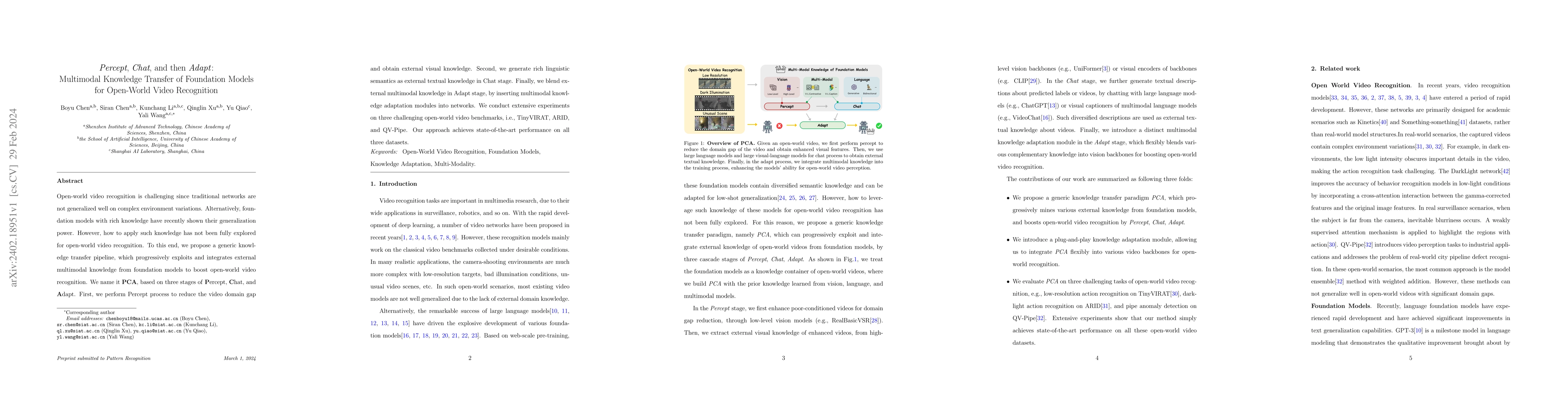 Thumbnail for Percept, Chat, and then Adapt: Multimodal Knowledge Transfer of
  Foundation Models for Open-World Video Recognition