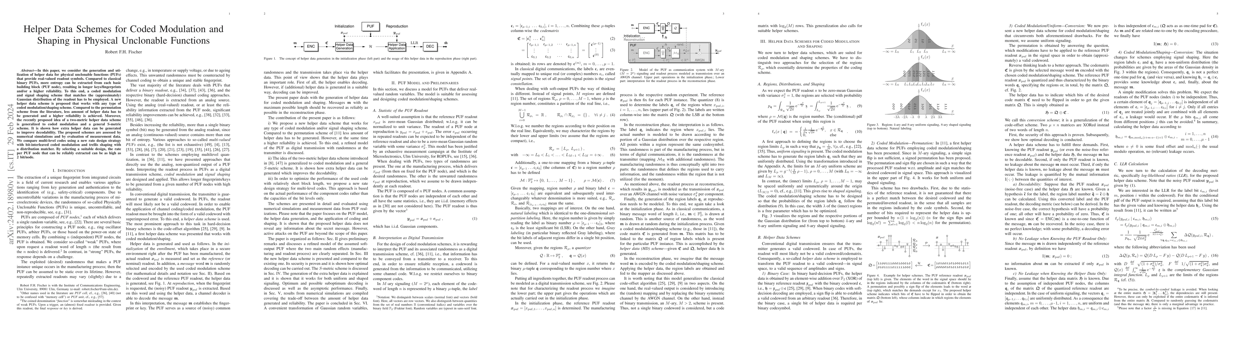 Thumbnail for Helper Data Schemes for Coded Modulation and Shaping in Physical
  Unclonable Functions