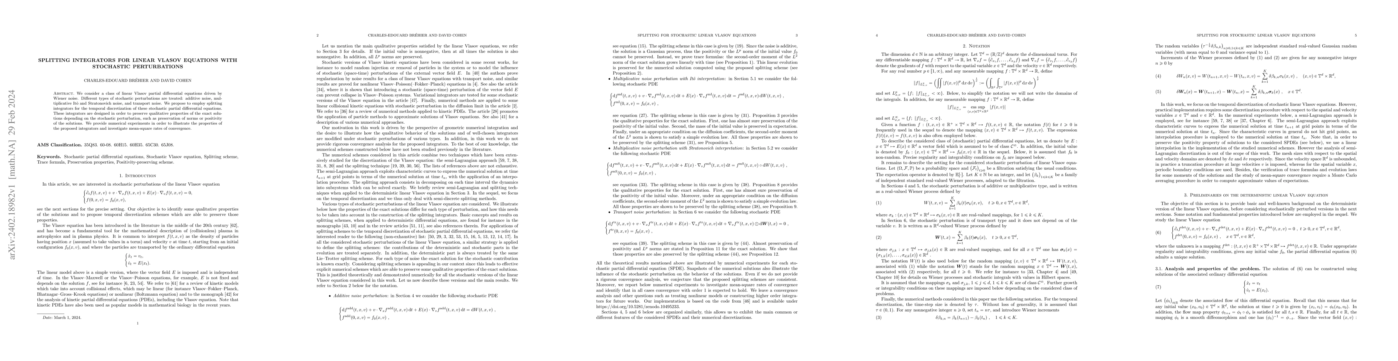 Thumbnail for Splitting integrators for linear Vlasov equations with stochastic
  perturbations