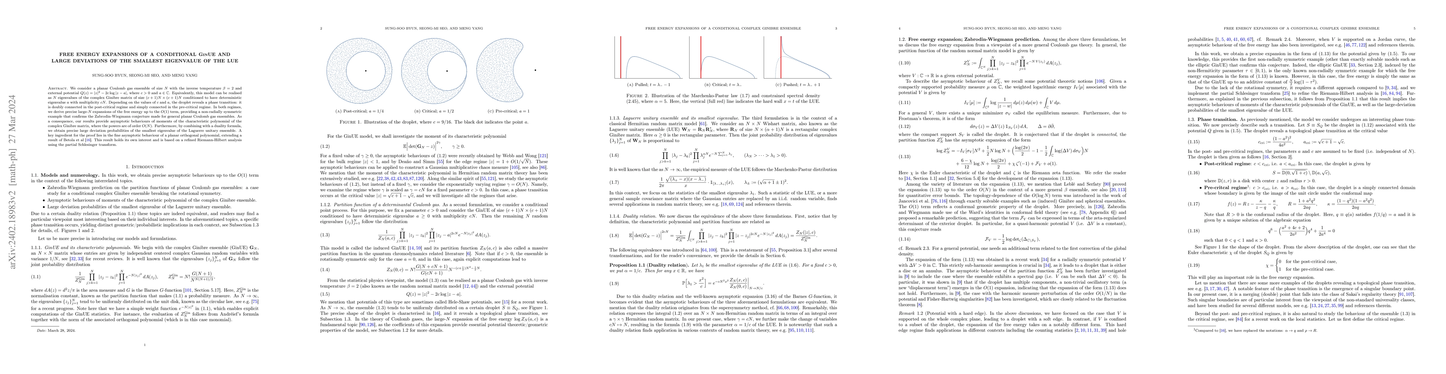 Thumbnail for Free energy expansions of a conditional GinUE and large deviations of
  the smallest eigenvalue of the LUE