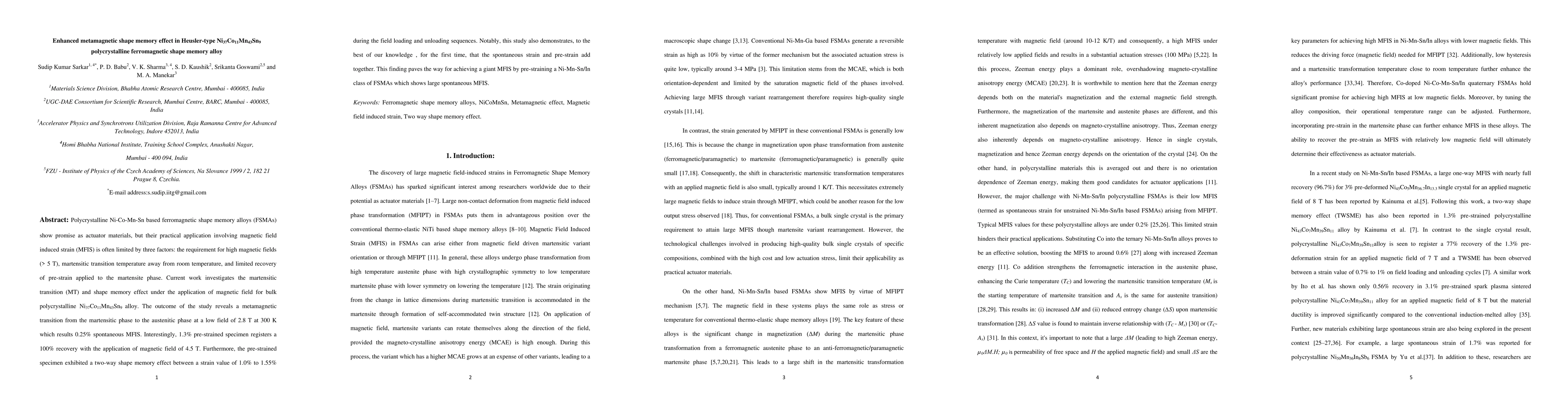 Thumbnail for Enhanced metamagnetic shape memory effect in Heusler-type
  Ni37Co11Mn43Sn9 polycrystalline ferromagnetic shape memory alloy