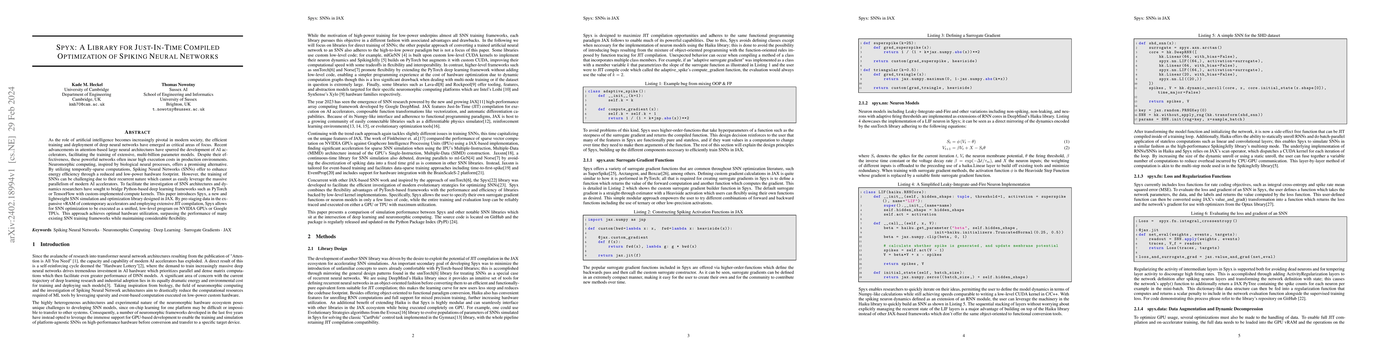 Thumbnail for Spyx: A Library for Just-In-Time Compiled Optimization of Spiking Neural
  Networks