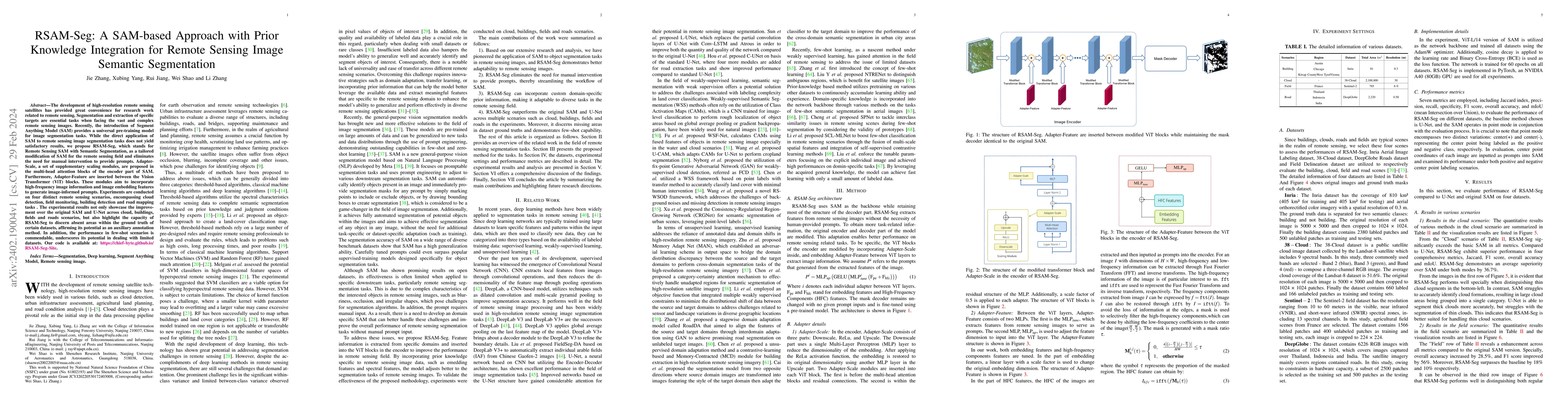 Thumbnail for RSAM-Seg: A SAM-based Approach with Prior Knowledge Integration for
  Remote Sensing Image Semantic Segmentation
