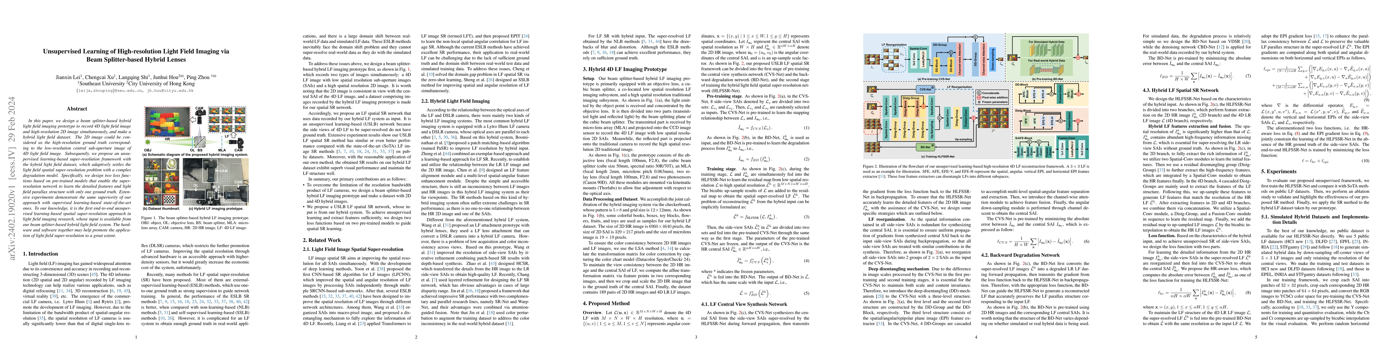 Thumbnail for Unsupervised Learning of High-resolution Light Field Imaging via Beam
  Splitter-based Hybrid Lenses