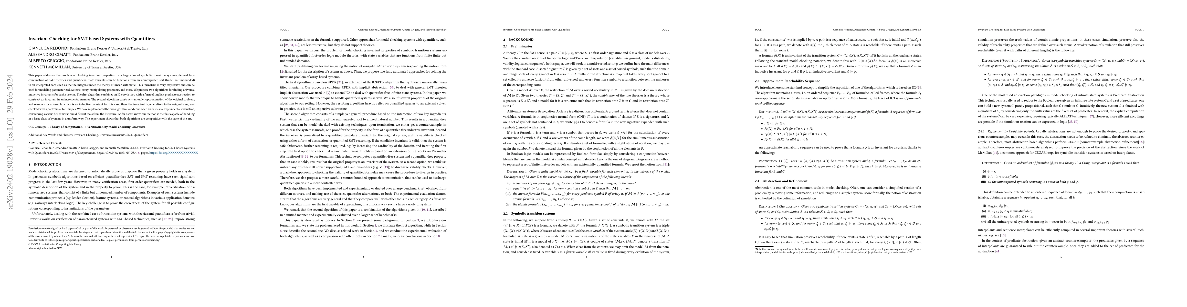 Thumbnail for Invariant Checking for SMT-based Systems with Quantifiers