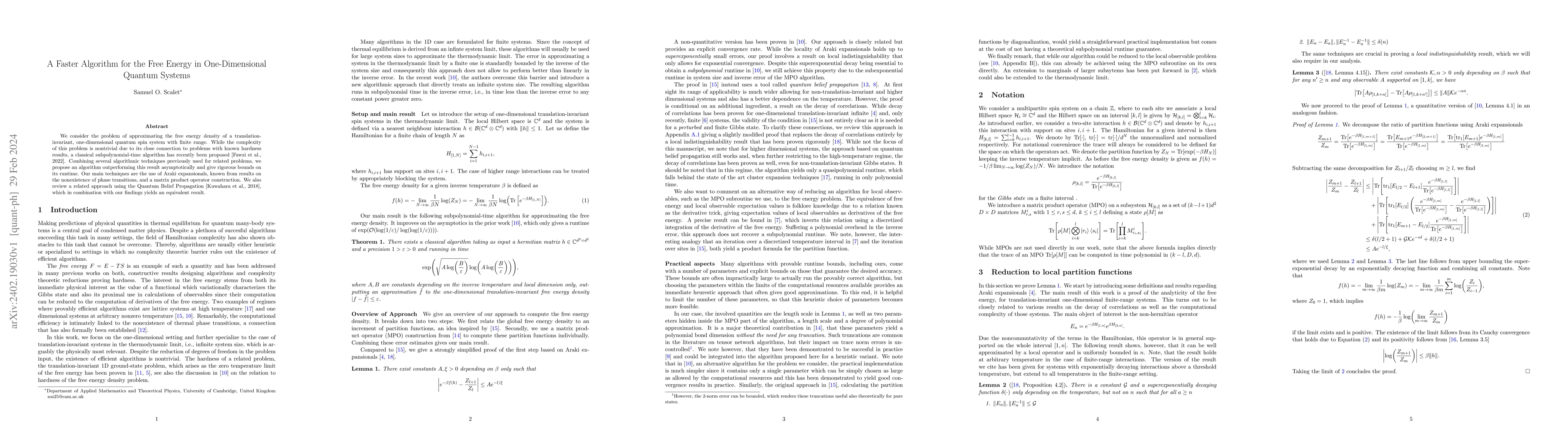 Thumbnail for A Faster Algorithm for the Free Energy in One-Dimensional Quantum
  Systems