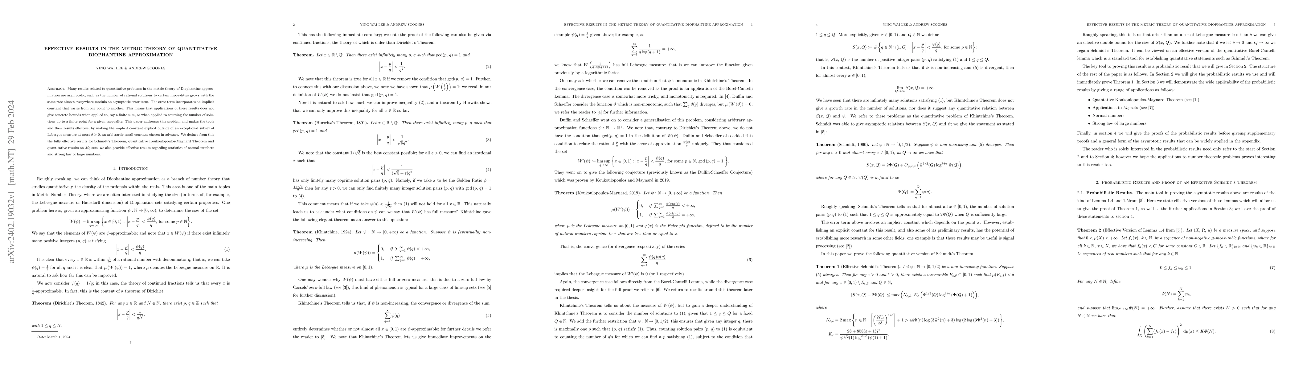 Thumbnail for Effective Results in The Metric Theory of Quantitative Diophantine
  Approximation