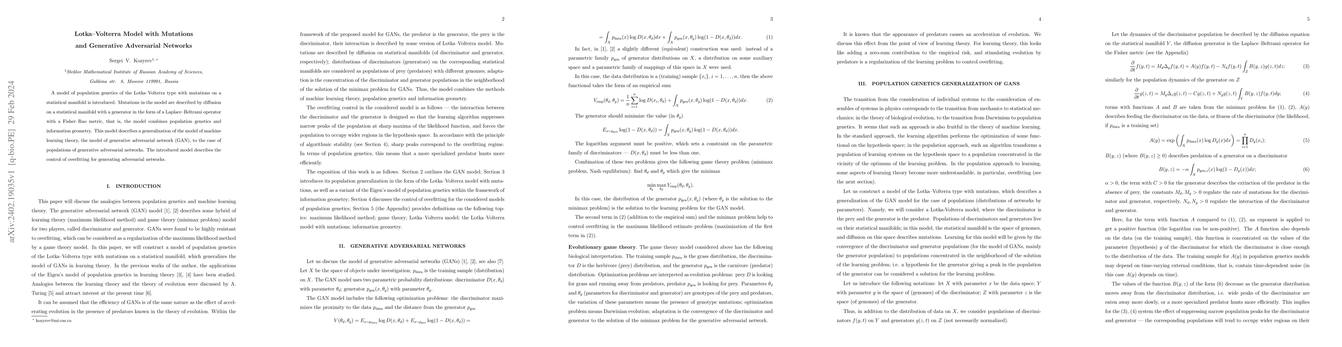 Thumbnail for Lotka-Volterra Model with Mutations and Generative Adversarial Networks