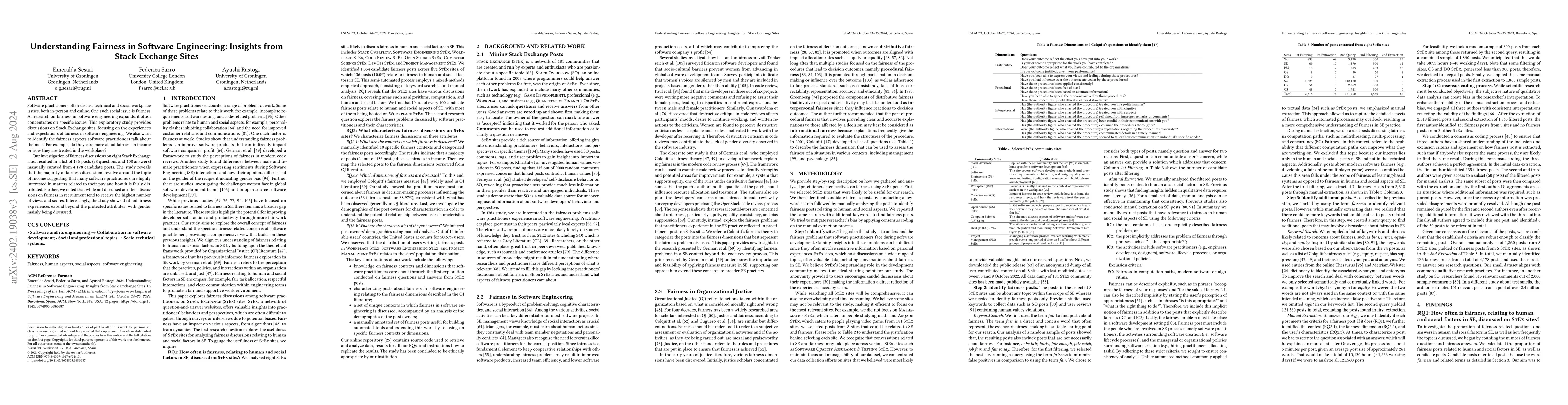 Thumbnail for Understanding Fairness in Software Engineering: Insights from Stack
  Exchange