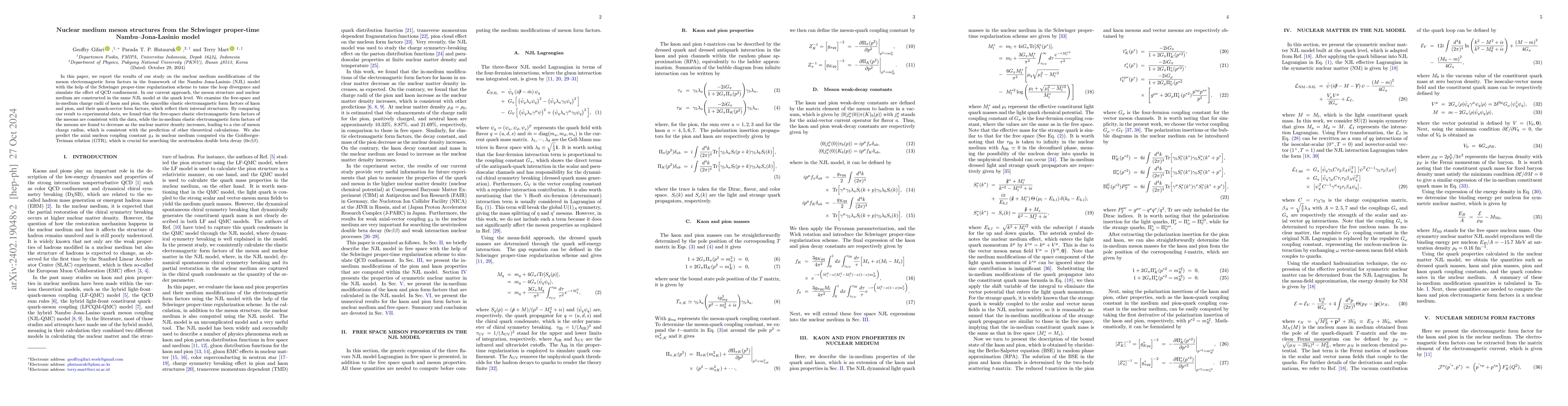 Thumbnail for Nuclear medium meson structures from the Schwinger proper-time
  Nambu--Jona-Lasinio model