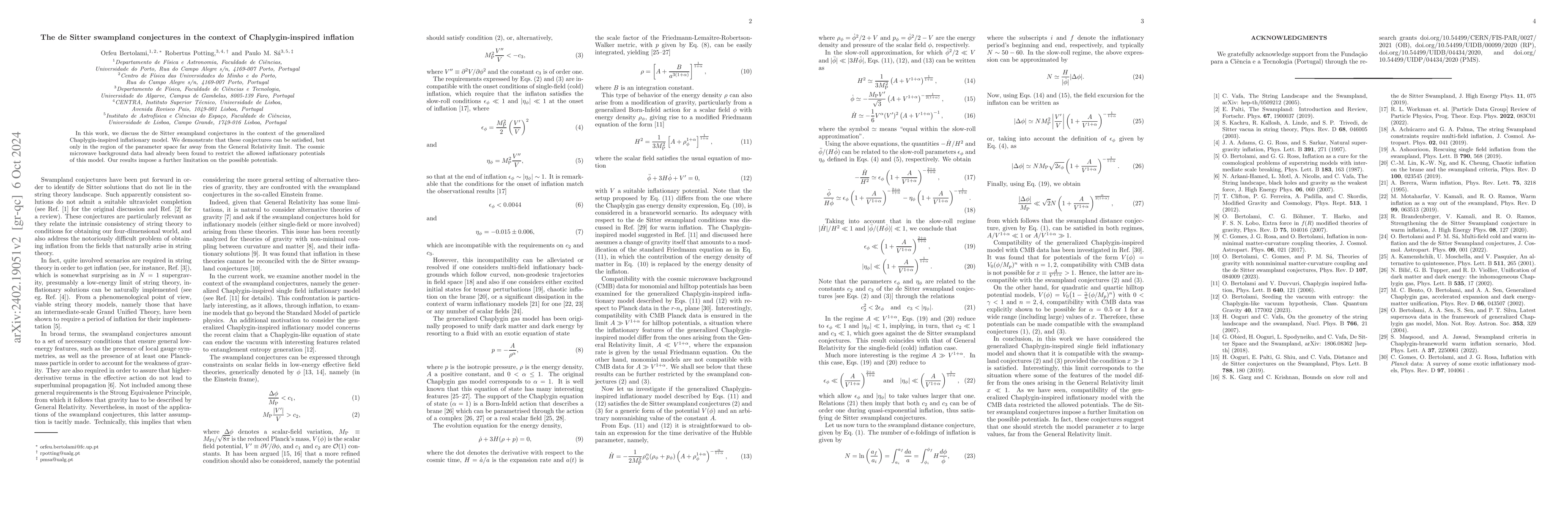 Thumbnail for The de Sitter swampland conjectures in the context of Chaplygin-inspired
  inflation