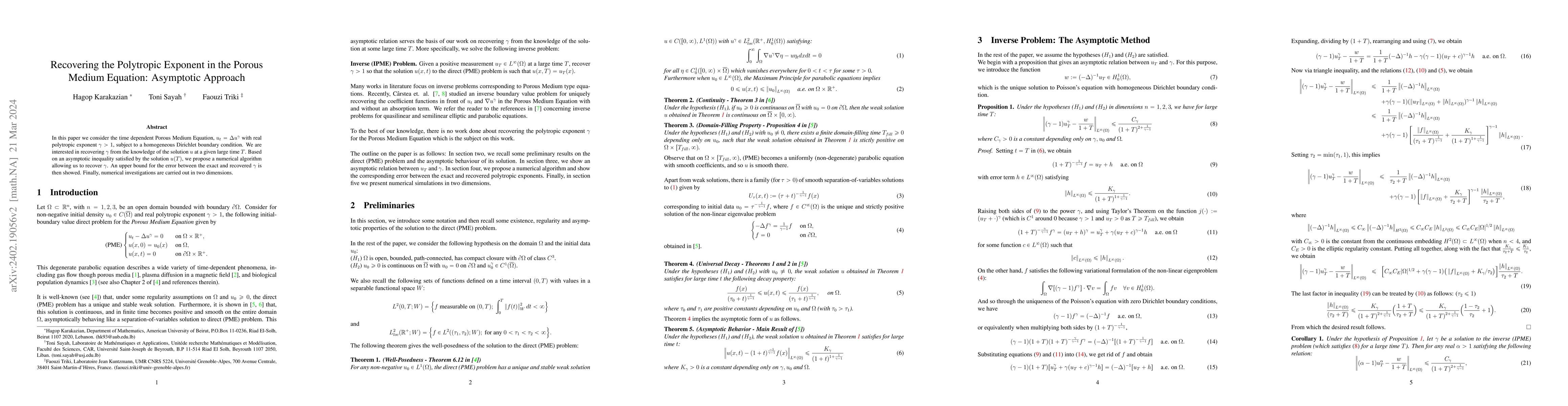 Thumbnail for Recovering the Polytropic Exponent in the Porous Medium Equation:
  Asymptotic Approach