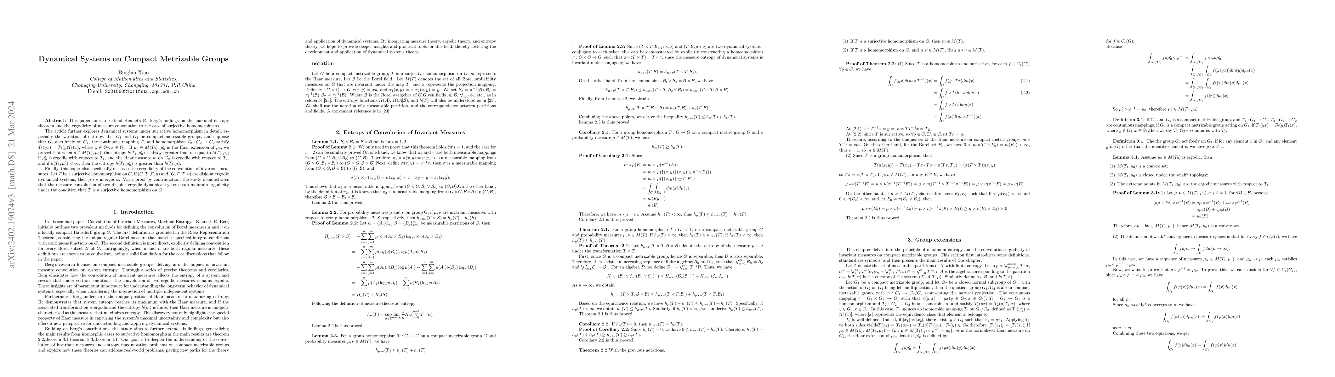Thumbnail for Dynamical Systems on Compact Metrizable Groups