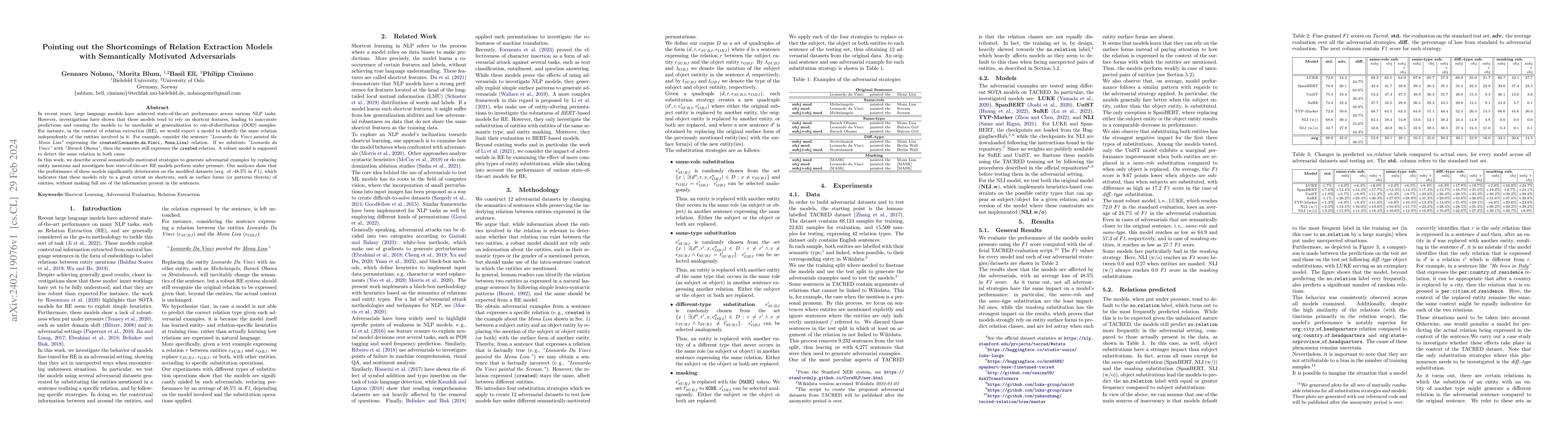 Thumbnail for Pointing out the Shortcomings of Relation Extraction Models with
  Semantically Motivated Adversarials