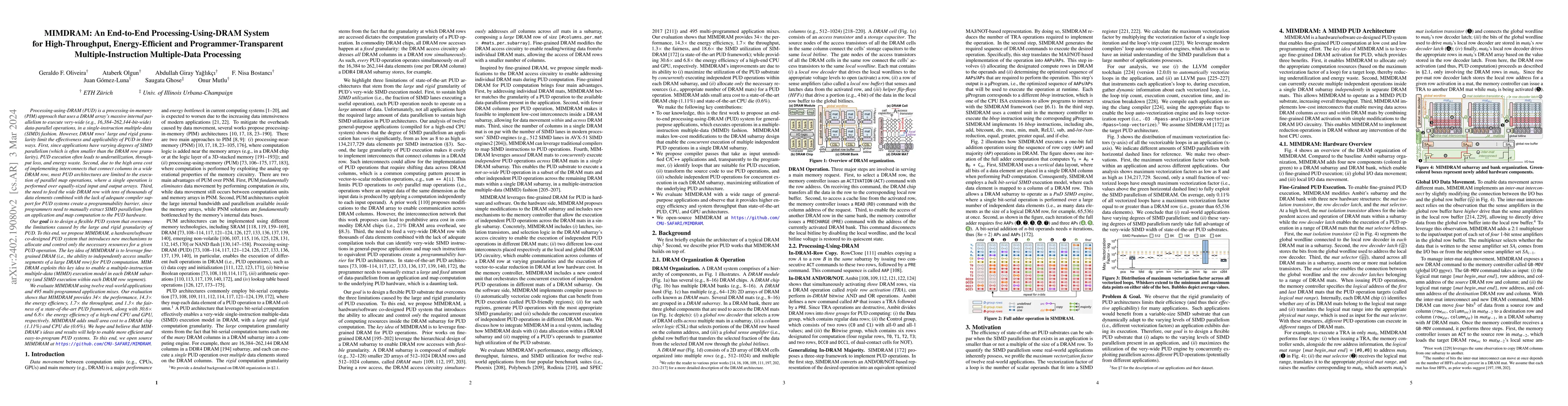 Thumbnail for MIMDRAM: An End-to-End Processing-Using-DRAM System for High-Throughput,
  Energy-Efficient and Programmer-Transparent Multiple-Instruction
  Multiple-Data Processing