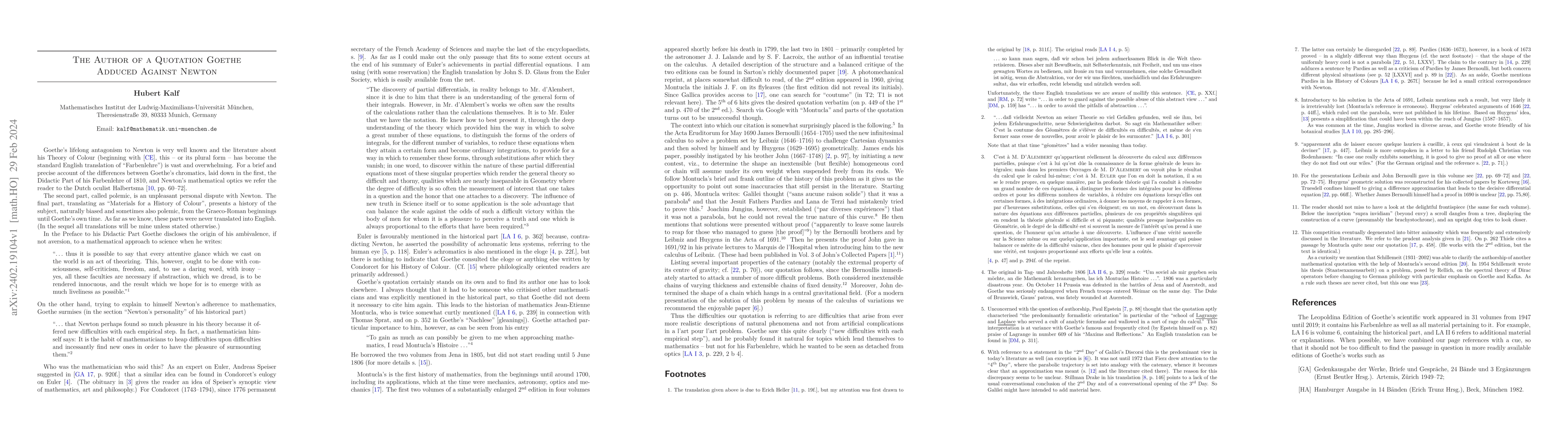 Thumbnail for The Author of a Quotation Goethe Adduced Against Newton