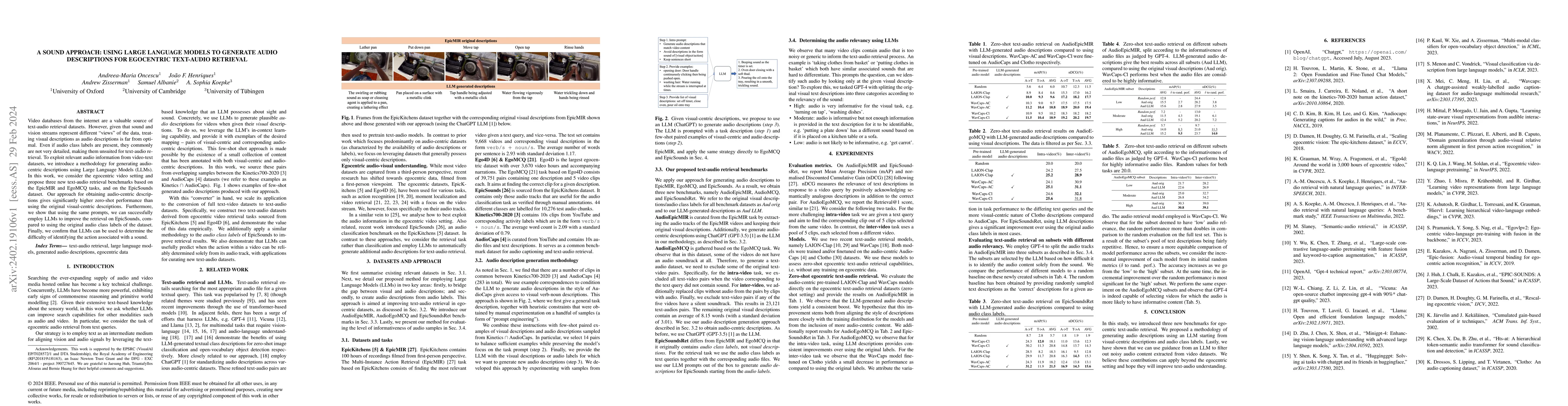 Thumbnail for A SOUND APPROACH: Using Large Language Models to generate audio
  descriptions for egocentric text-audio retrieval