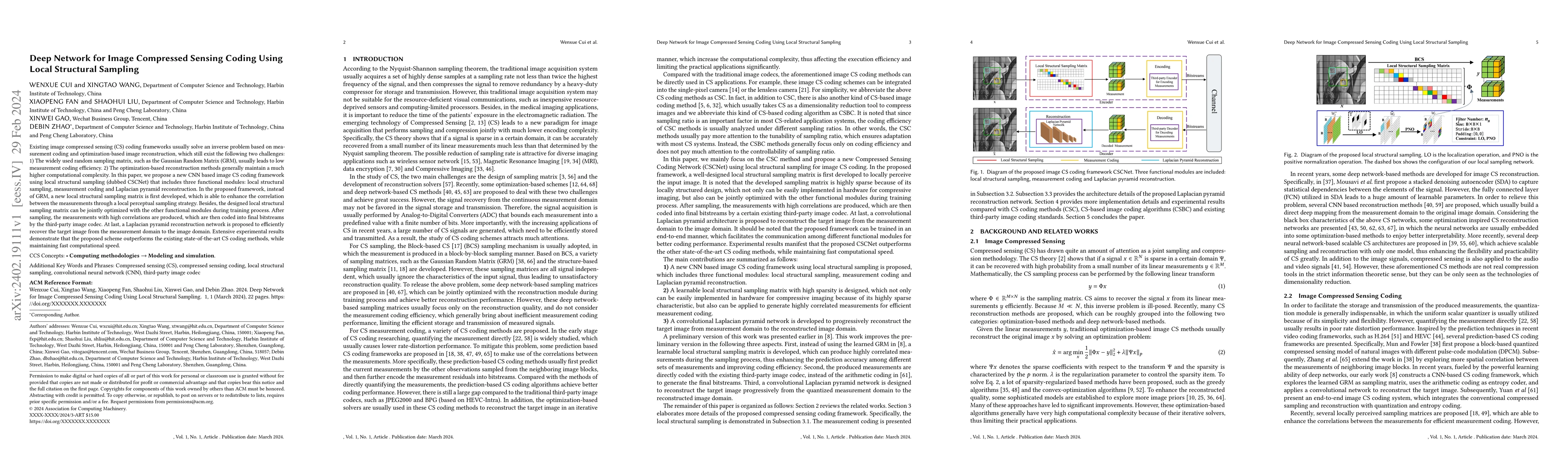 Thumbnail for Deep Network for Image Compressed Sensing Coding Using Local Structural
  Sampling
