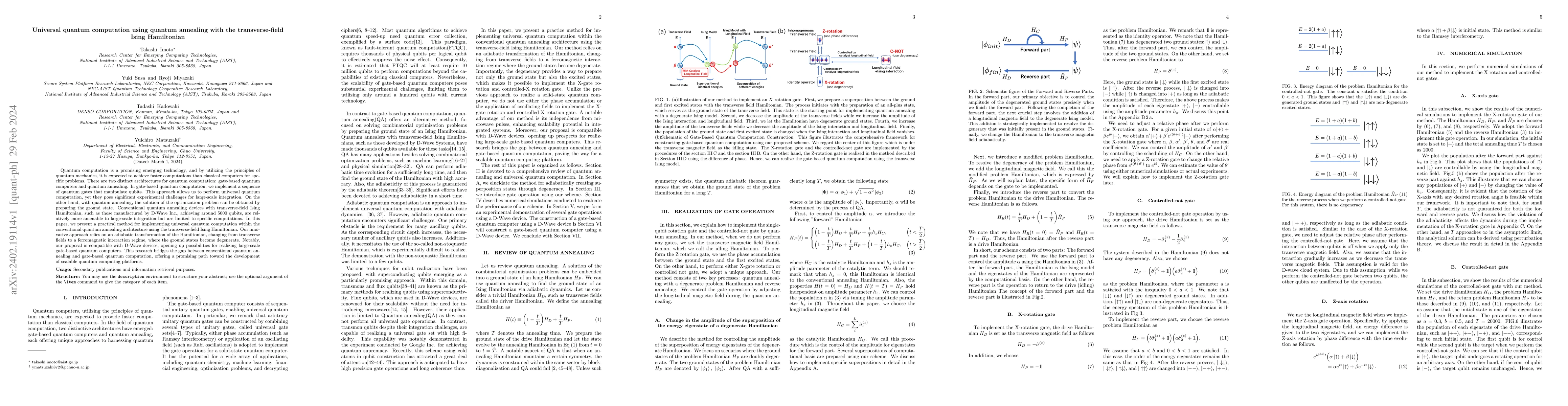 Thumbnail for Universal quantum computation using quantum annealing with the
  transverse-field Ising Hamiltonian