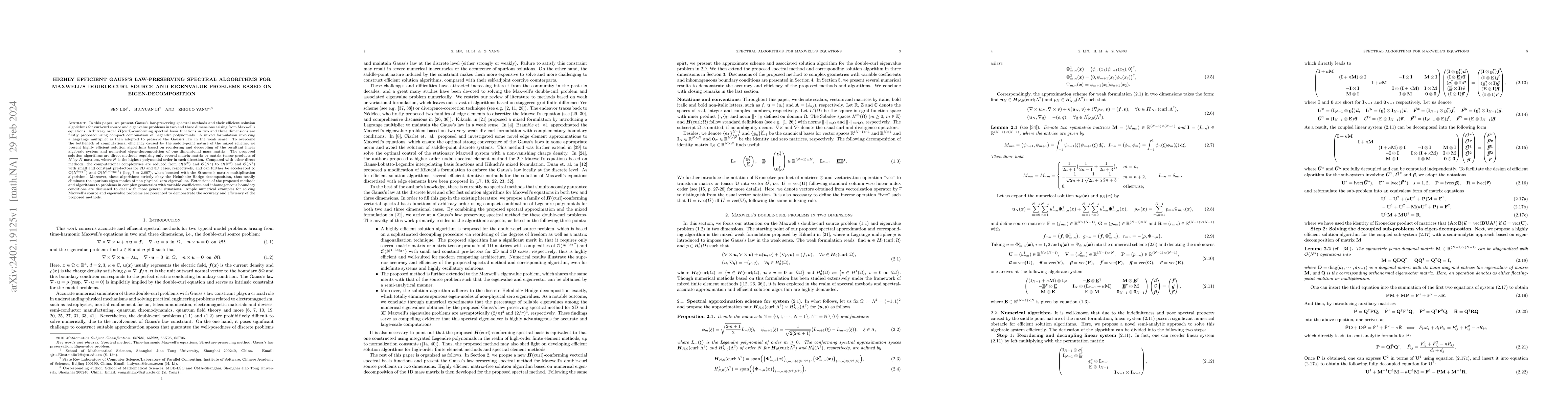 Thumbnail for Highly efficient Gauss's law-preserving spectral algorithms for
  Maxwell's double-curl source and eigenvalue problems based on
  eigen-decomposition