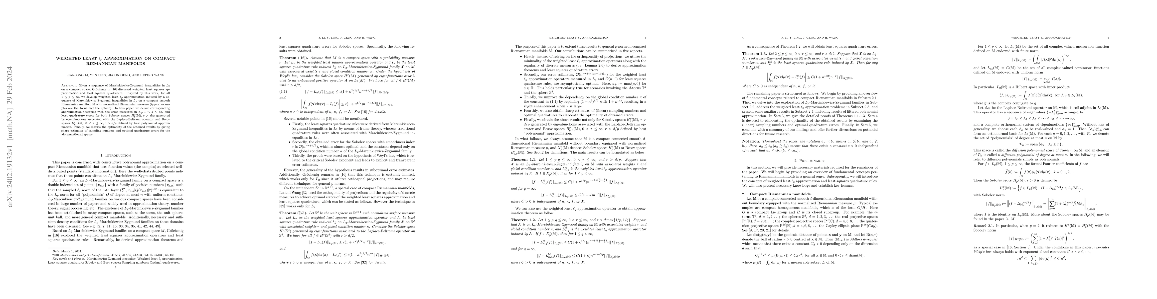 Thumbnail for Weighted least $\ell_p$ approximation on compact Riemannian manifolds
