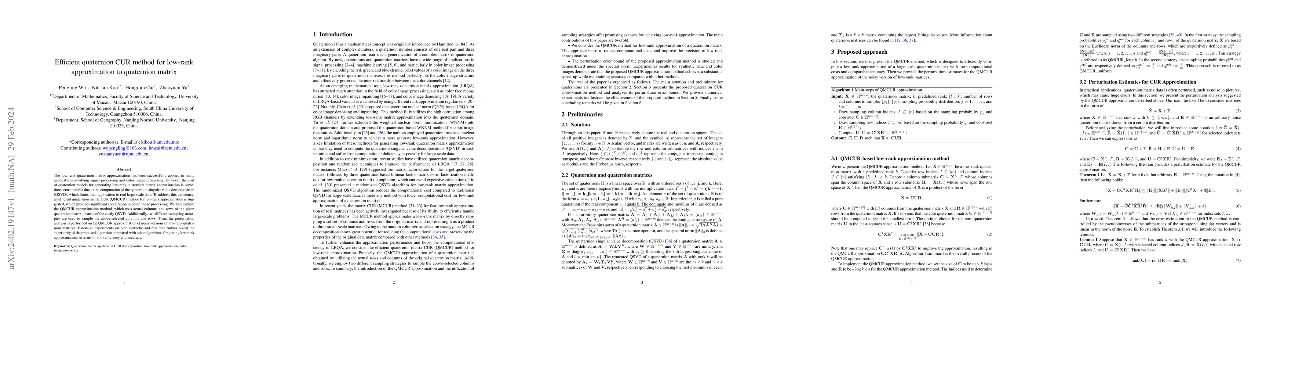 Thumbnail for Efficient quaternion CUR method for low-rank approximation to quaternion
  matrix