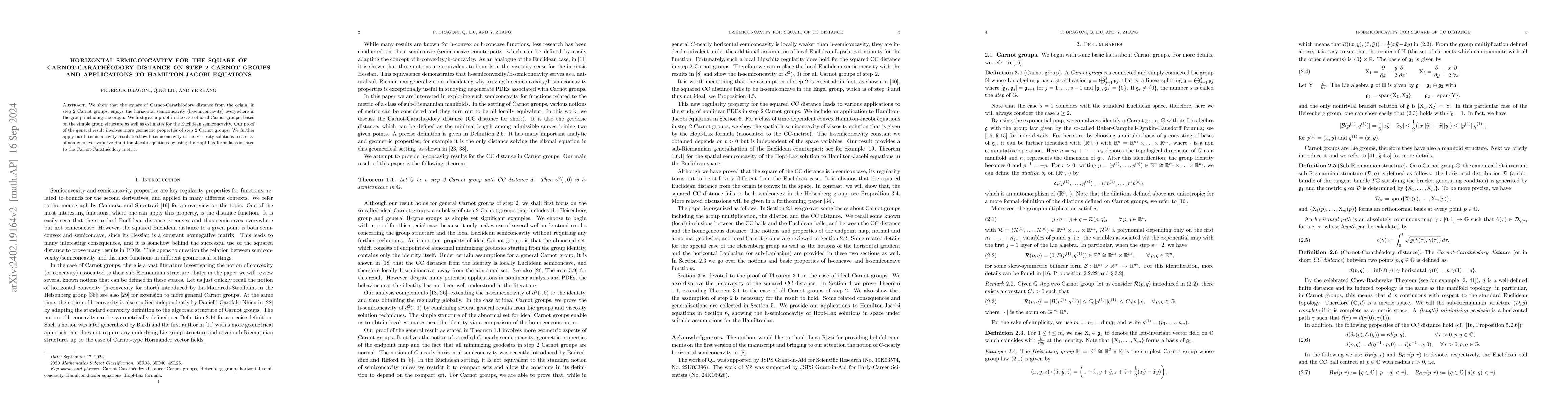 Thumbnail for Horizontal semiconcavity for the square of Carnot-Carath\'eodory
  distance on ideal Carnot groups and applications to Hamilton-Jacobi equations