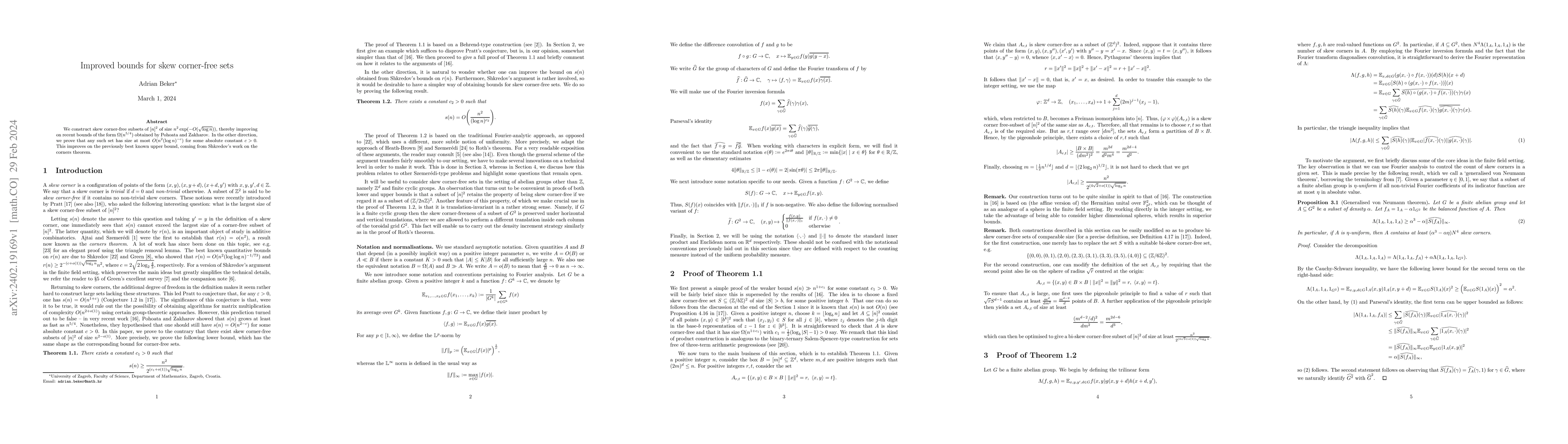 Thumbnail for Improved bounds for skew corner-free sets