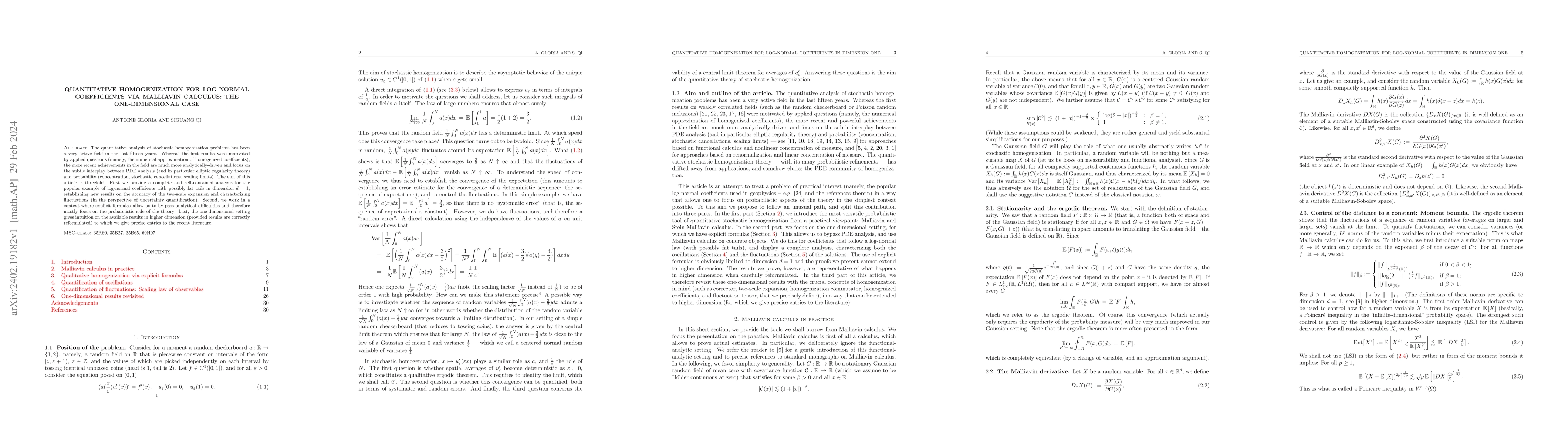 Thumbnail for Quantitative homogenization for log-normal coefficients via Malliavin
  calculus: the one-dimensional case