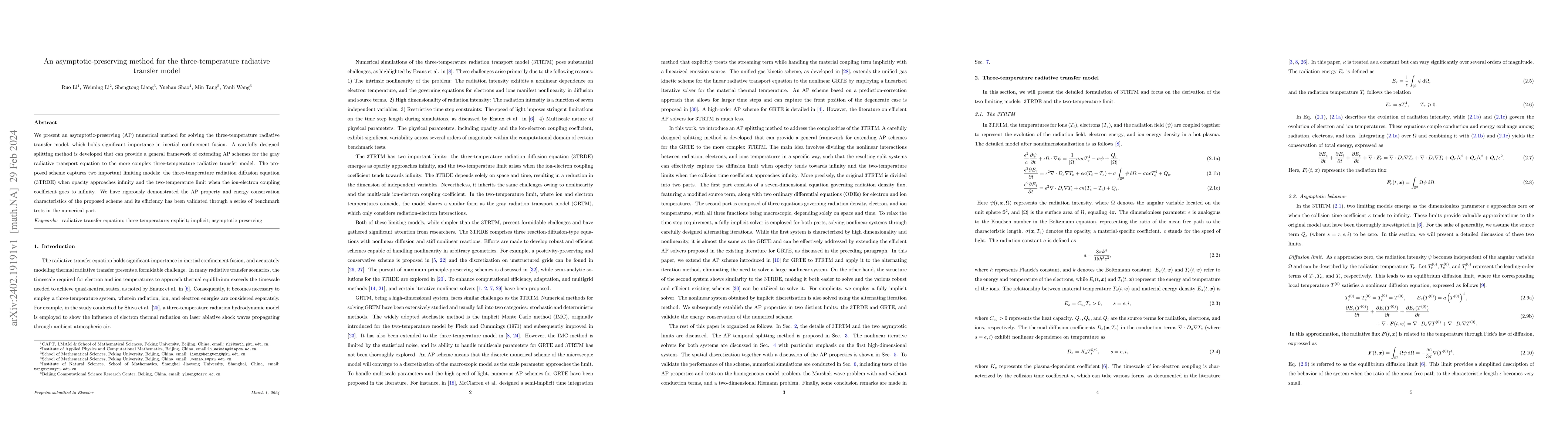 Thumbnail for An asymptotic-preserving method for the three-temperature radiative
  transfer model