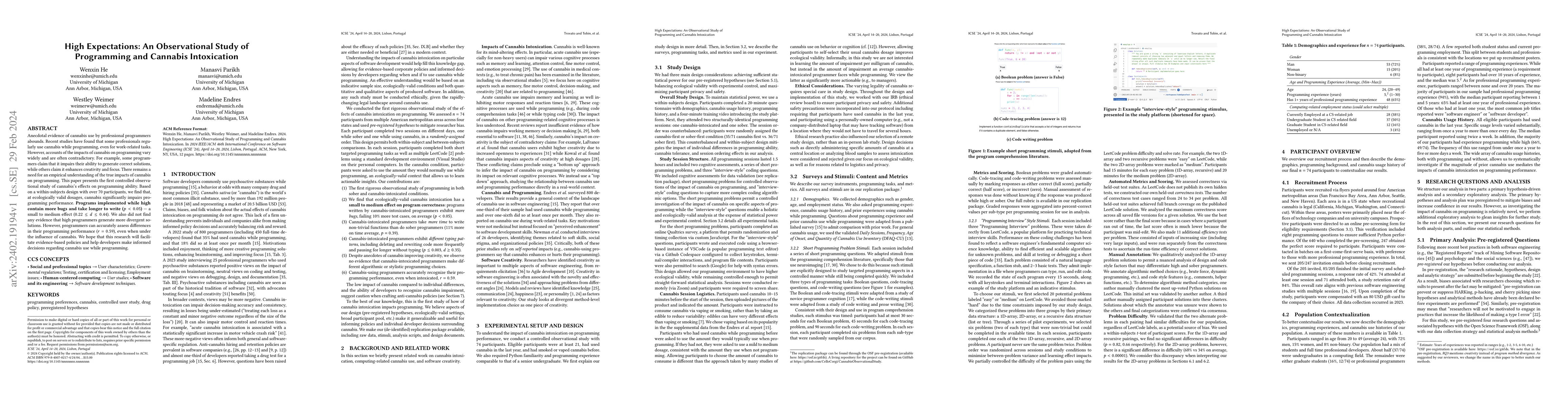 Thumbnail for High Expectations: An Observational Study of Programming and Cannabis
  Intoxication