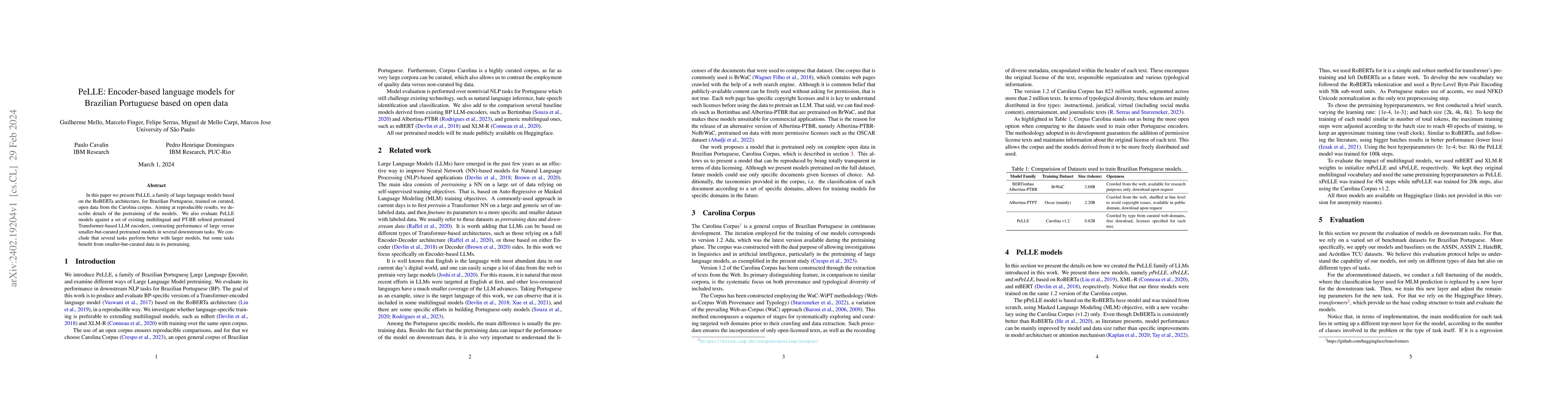 Thumbnail for PeLLE: Encoder-based language models for Brazilian Portuguese based on
  open data