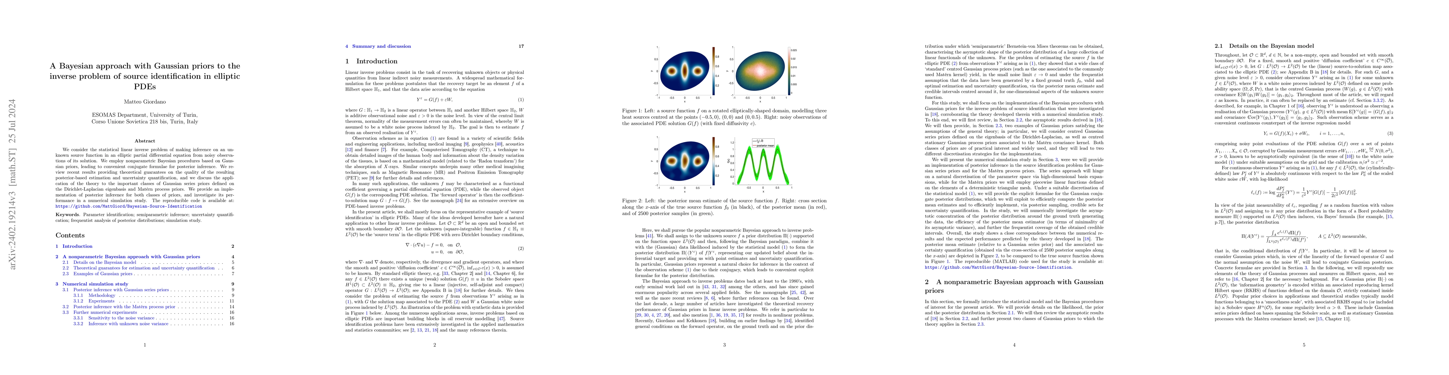 Thumbnail for A Bayesian approach with Gaussian priors to the inverse problem of
  source identification in elliptic PDEs
