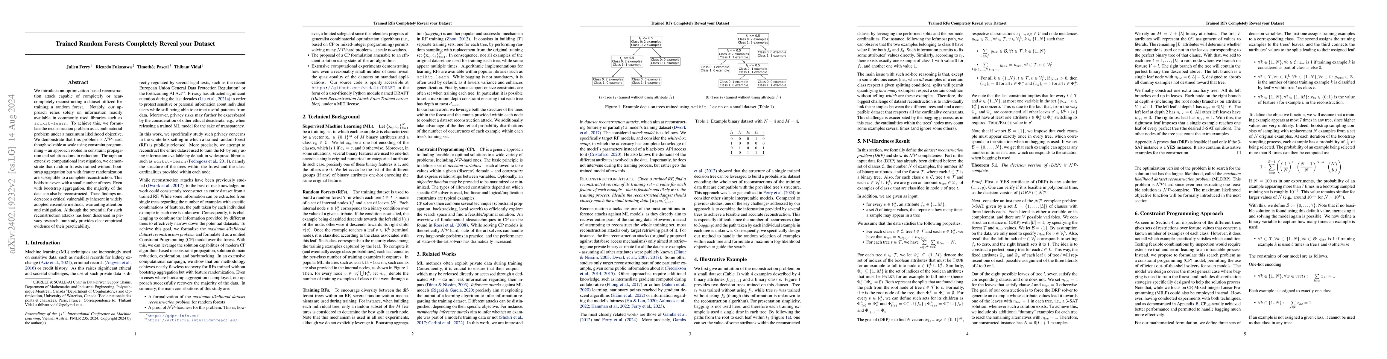 Thumbnail for Trained Random Forests Completely Reveal your Dataset