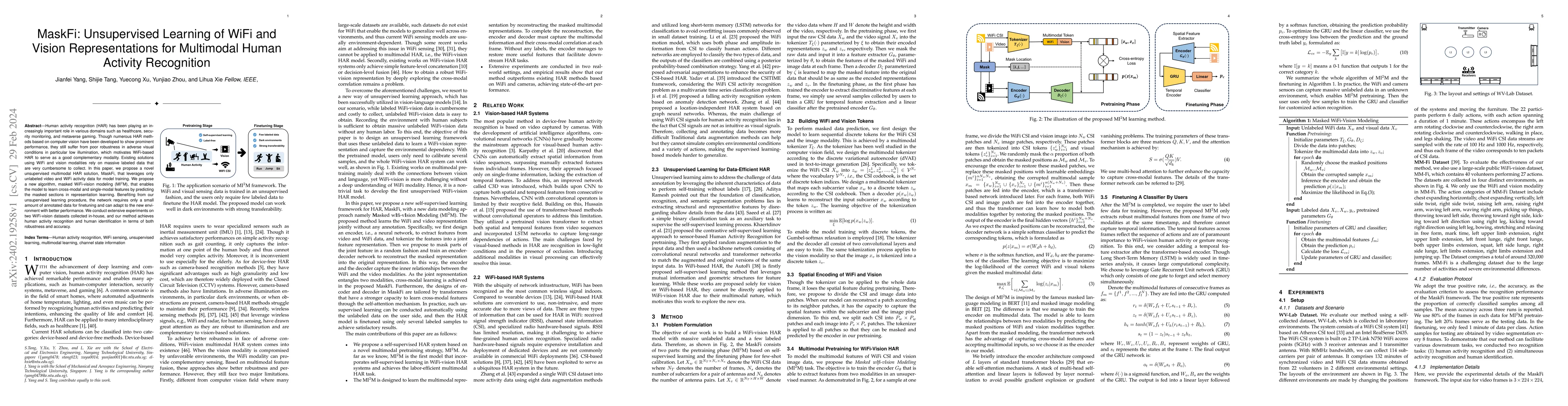 Thumbnail for MaskFi: Unsupervised Learning of WiFi and Vision Representations for
  Multimodal Human Activity Recognition