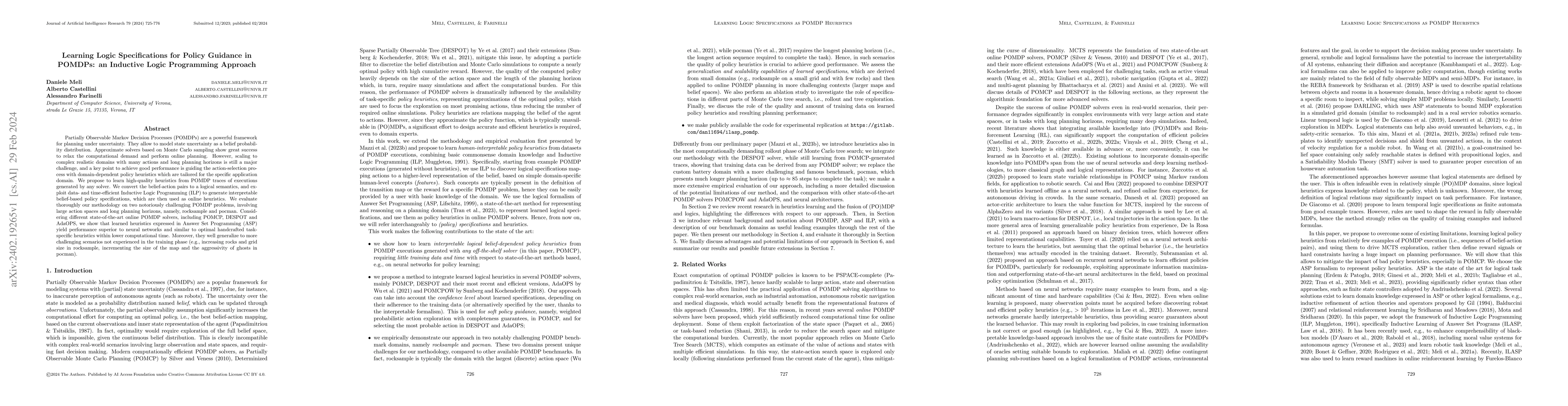 Thumbnail for Learning Logic Specifications for Policy Guidance in POMDPs: an
  Inductive Logic Programming Approach