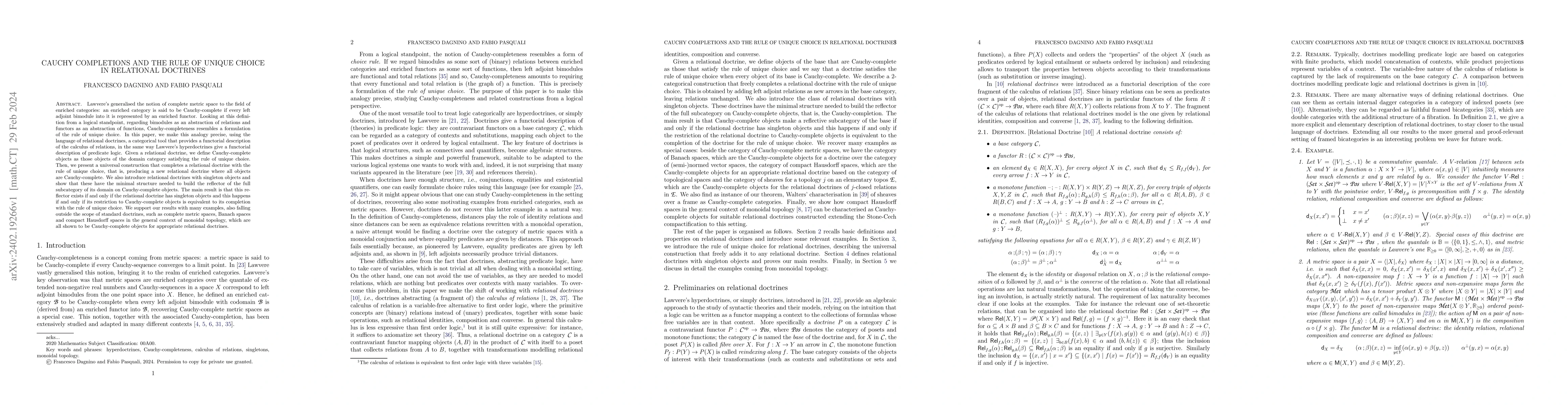 Thumbnail for Cauchy-completions and the rule of unique choice in relational doctrines
