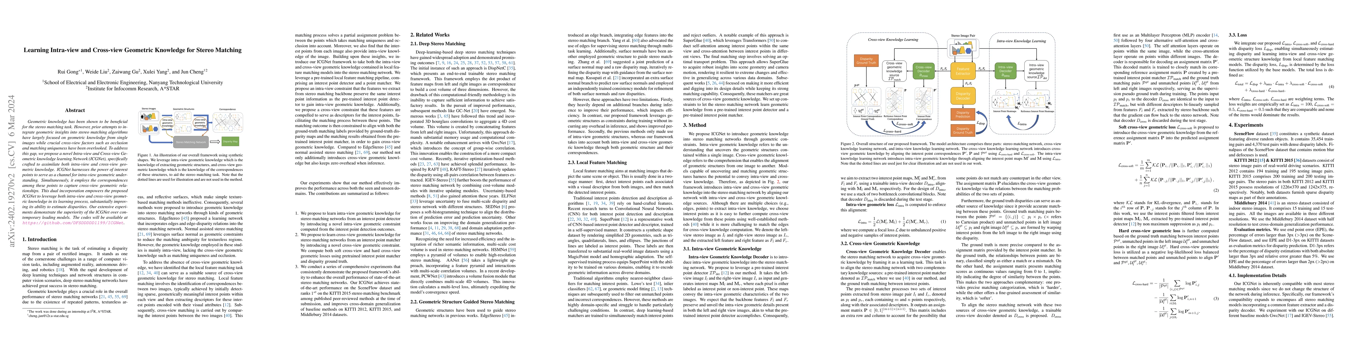 Thumbnail for Learning Intra-view and Cross-view Geometric Knowledge for Stereo
  Matching