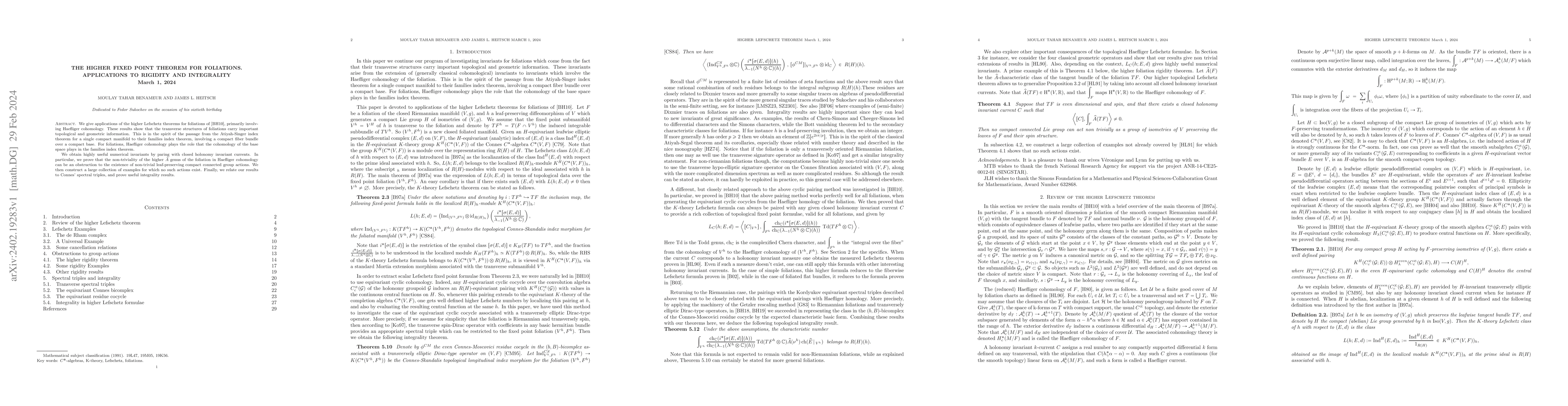 Thumbnail for The higher fixed point theorem for foliations. Applications to rigidity
  and integrality