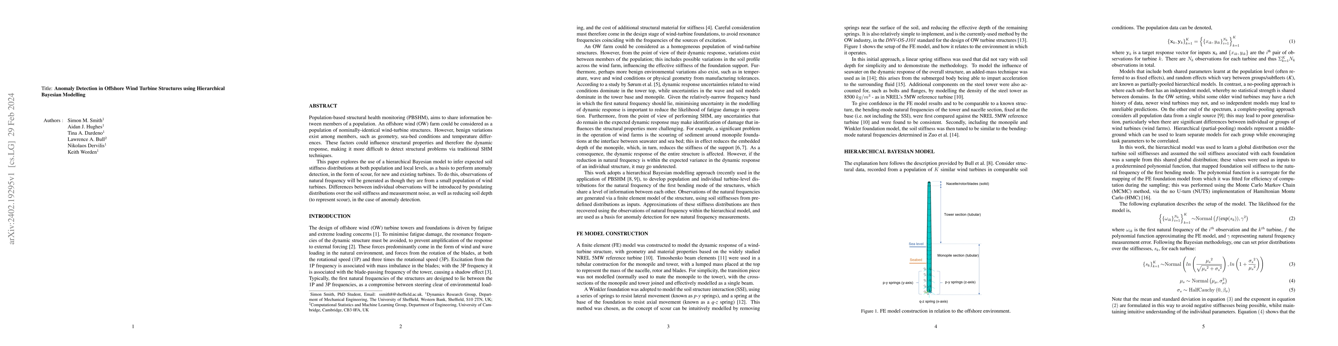 Thumbnail for Anomaly Detection in Offshore Wind Turbine Structures using Hierarchical
  Bayesian Modelling