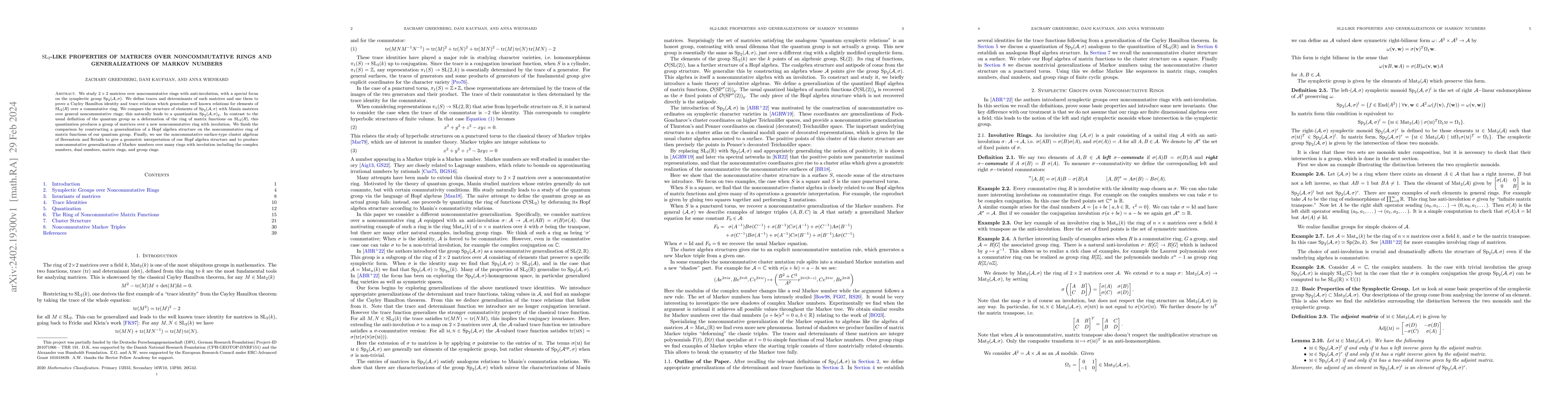 Thumbnail for $\mathrm{SL}_2$-like Properties of Matrices Over Noncommutative Rings
  and Generalizations of Markov Numbers
