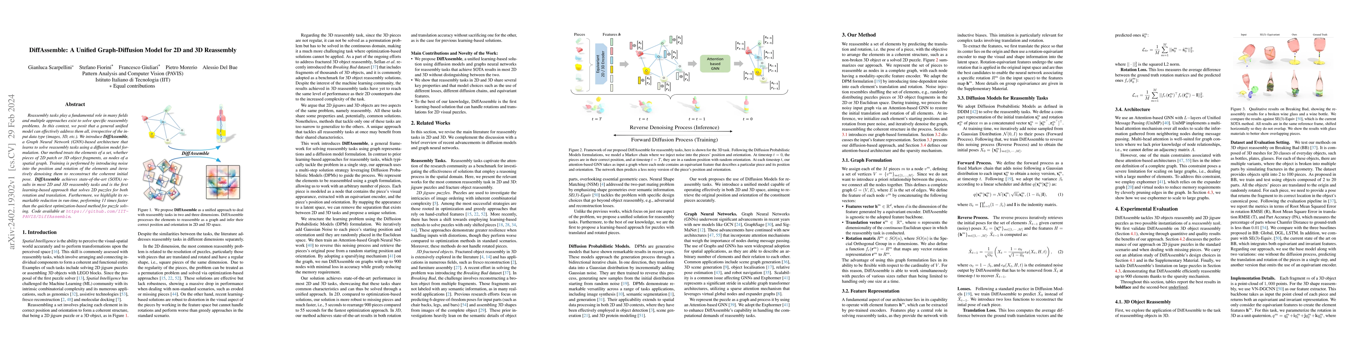Thumbnail for DiffAssemble: A Unified Graph-Diffusion Model for 2D and 3D Reassembly