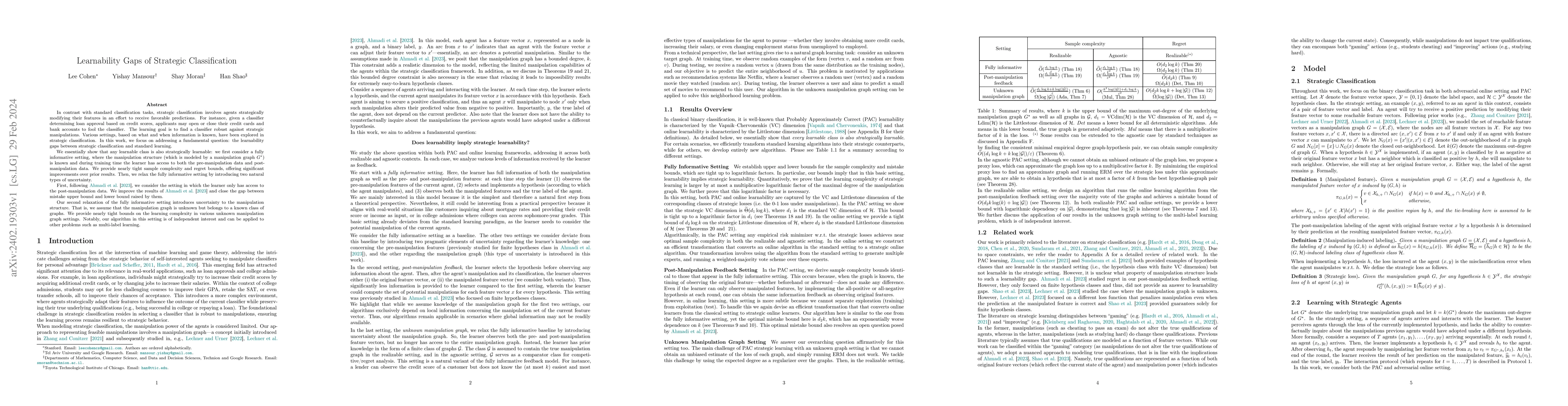 Thumbnail for Learnability Gaps of Strategic Classification