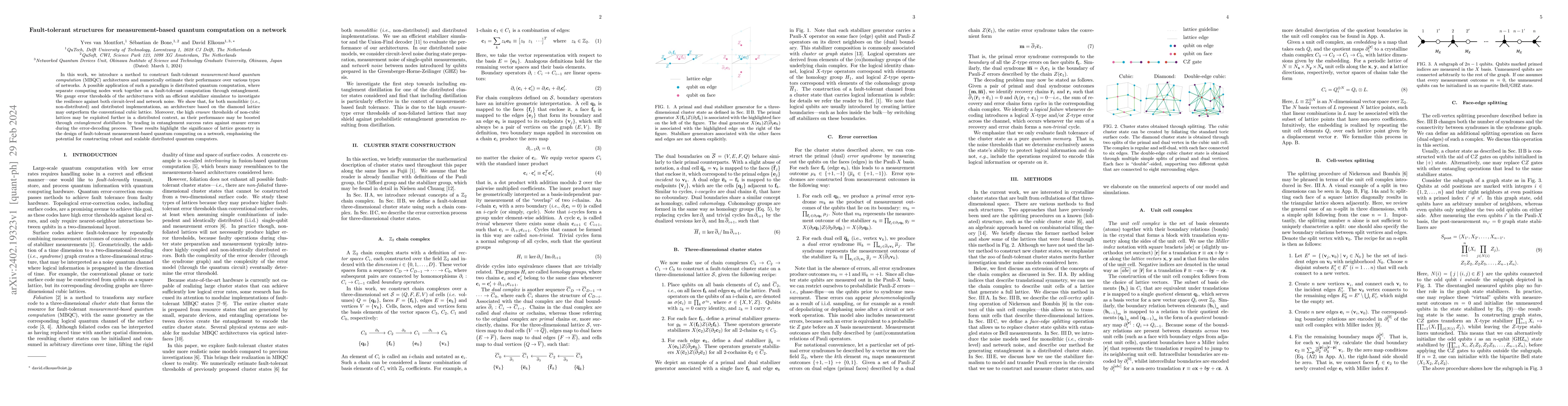 Thumbnail for Fault-tolerant structures for measurement-based quantum computation on a
  network
