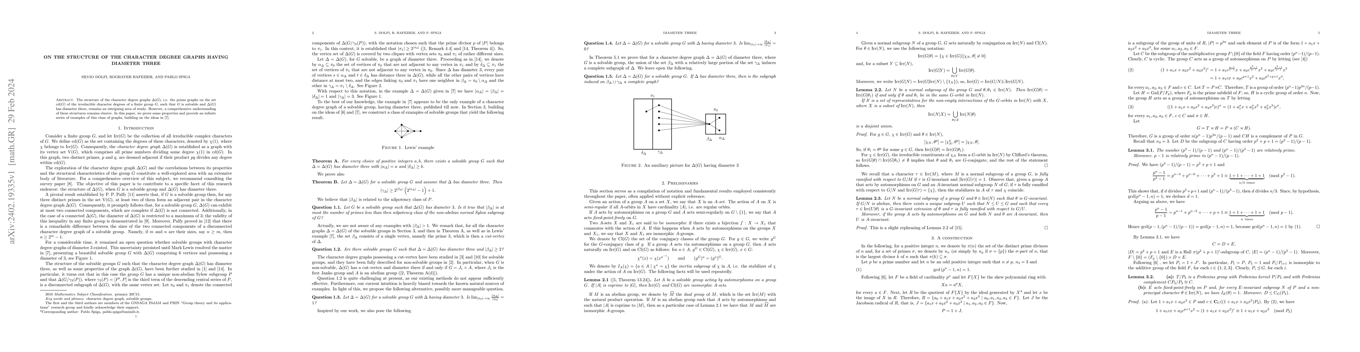 Thumbnail for On the structure of the character degree graphs having diameter three