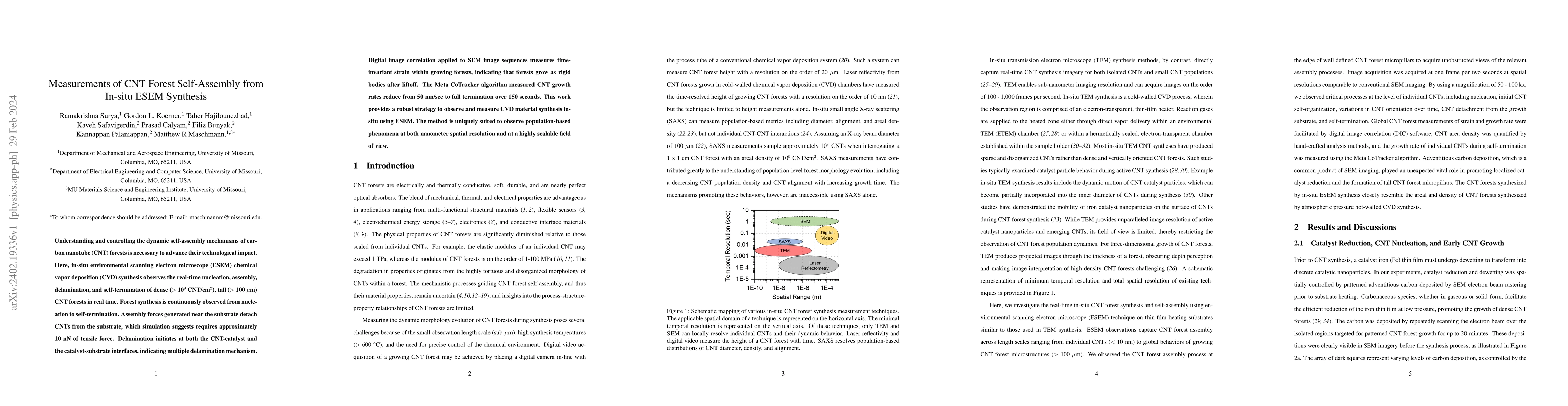 Thumbnail for Measurements of CNT Forest Self-Assembly from In-situ ESEM Synthesis
