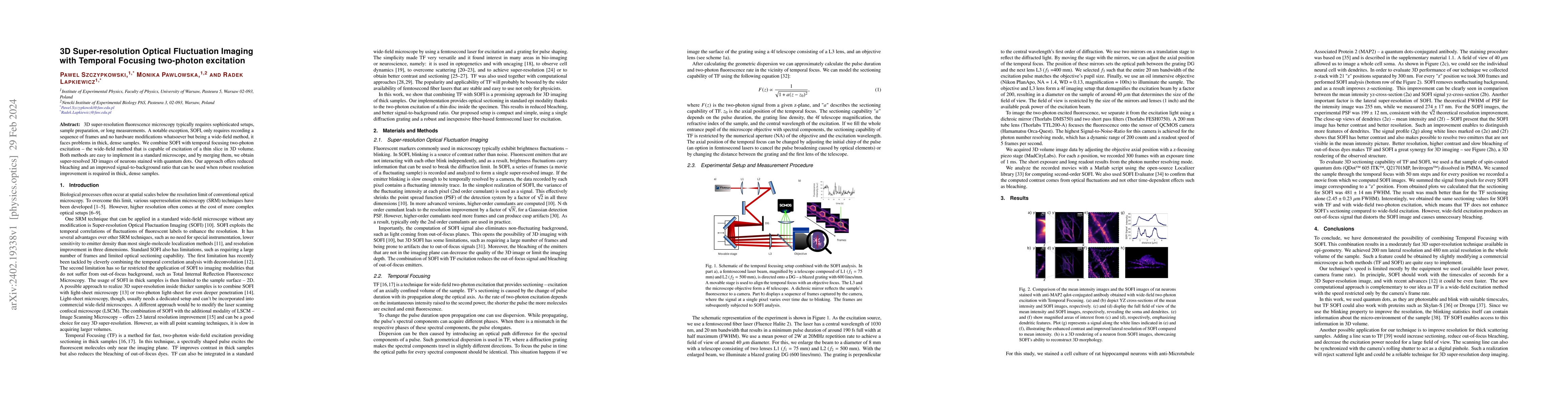 Thumbnail for 3D Super-resolution Optical Fluctuation Imaging with Temporal Focusing
  two-photon excitation