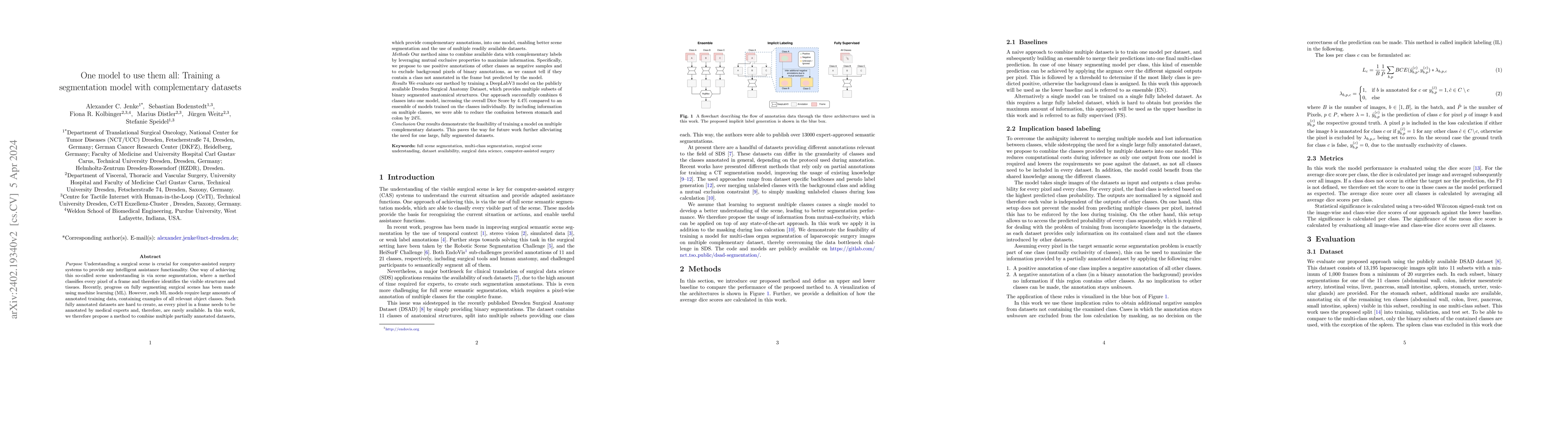 Thumbnail for One model to use them all: Training a segmentation model with
  complementary datasets